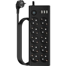 HiboTekno 3680W Akım Korumalı 10’lu Priz 3 USB Type-C 2 Metre Çoklu Şarj Prizi