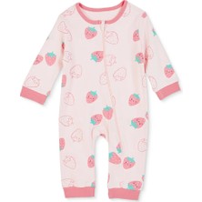 Hellobaby Kız Bebek Tulum Çilek Baskılı Fermuarlı Bisiklet Yaka Uzun Kol Ribanalı