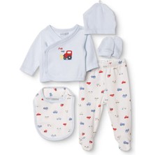 Hellobaby Erkek Bebek 5li Hastane Çıkışı Araba Baskılı Çıtçıtlı Bisiklet Yaka Long Sleeve Patikli