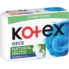 Kotex Natural Ultra Gece Hijyenik Ped 6'lı %100 Pamuk Nefes Alabilen Yüzey ile Rahatlık