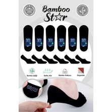 Bambu Erkek Babet Siyah Çorap Dikişsiz Görünmez Kaydırman Topuk Silikonlu Premium 6'lı Paket
