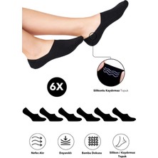 Bambu Kadın Babet Siyah Çorap Dikişsiz Görünmez Kaydırmaz Topuk Silikonlu Premium 6'lı Siyah Paket