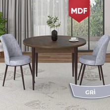 Canisa Concept Tor Serisi MDF Yuvarlak Barok Ahşap Desen Mutfak Masa Takımı ve 2 Sandalye