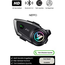 Neffo V80 Yeni Nesil Motosiklet Kask Interkom Mikrofonlu Gürültü Engelleyici Işıklı 5.3 Bluetooth Kulaklık