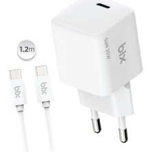 Bix BX1P32G Gan 30W Type-C Pd Hızlı Şarj Cihazı ve 1.2 Metre 3A Type-C Kablo Beyaz