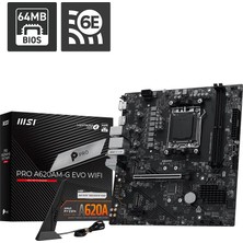 MSI Msı Pro A620AM-G Evo Wıfı Am5 Ddr5 7200MHZ(OC) Argb HDMI VGA 2xm.2 USB 5 Gbps 2.5g Lan Wıfı 6e  Matx