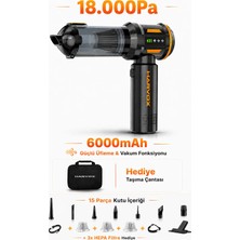Harvox 18000PA Güçlü Vakum Araç Süpürgesi Taşınabilir Çantalı 6000MAH Bataryalı Üflemeli HXVC-003