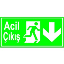 İnterform Fosforlu Acil Çıkış Aşağı Yönlendirme Levhası 12 x 25 cm Yapışkanlı