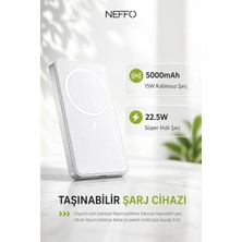 Neffo 5000 mAh MagSafe Wireless Powerbank – 22.5W Hızlı Şarj, 15W Kablosuz Şarj