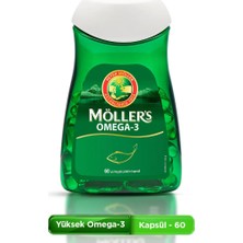 Möller's Omega 3 Kapsül 60 Adet; EPA 640 mg, DHA 480 mg, saf balık yağı. Günlük omega-3 takviyesi, trigliserid form.
