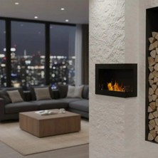 Starfire Sağ Açık Duvar Şöminesi 60 cm Siyah Modern Dekoratif