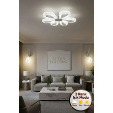 Litra Lighting Damla Model 6 "lı Gümüş 3 Renk Modu Ledli Modern Tavana Sıfır Salon Mutfak Yatak Odası LED Avize