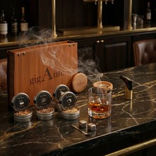 Gigante Kokteyl & Viski Tütsüleme Seti – 4 Farklı Aromalandırma Talaşı , Jet Çakmak, Çelik Buz, Ahşap Kutu