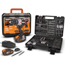 Worx WX354.4SET 20VOLT/4.0AH Li-Ion Çift Akülü Kömürsüz Profesyonel Şarjlı Darbeli Matkap + DA01903 201 Parça Delme/vidalama Uç Seti