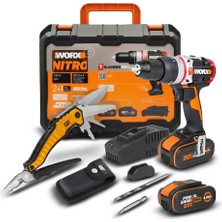 Worx WX354.4CK 20VOLT/4.0AH Li-Ion Çift Akülü Kömürsüz Profesyonel Şarjlı Darbeli Matkap + DA980045 9 Çok Fonksiyonlu 27CM Çelik Kamp Çakısı