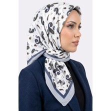 Hadiora Kadın Ekru Lacivert Şal Desenli Caz Eşarp