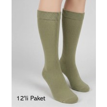 Balkonda Erkek Askeri Çorap Haki Yeşil 12'li Ekonomik Paket Pamuk Cotton