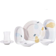 Korkmaz Doğa Collection 26 Parça Desenli Kahvaltı Takımı 6 Kişilik Renkli Porselen Set
