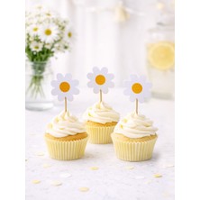 Parti Adresi Papatya Temalı Cupcake Kürdanı Pasta Süsü 10'lu