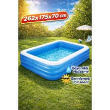Reidan 262X175X70CM Şişme Havuz 3 Katmanlı Büyük Boy Dikdörtgen Yüzme Havuzları Aile ve Çocuklar Için Tatil Şişme Havuzu
