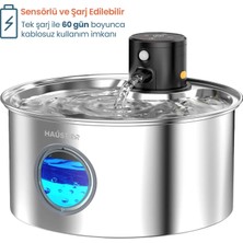 Haustier W2 Otomatik Kablosuz Kedi Su Pınarı, Sensörlü , Bataryalı , Ultra Sessiz, Çelik , 3.2lt Hazne