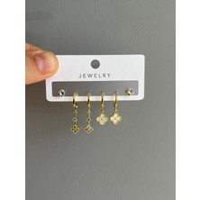 Yeknova Vıp 14K Gold Renginde Vintage 3 Çift (6ADET) Kararmaz Kadın Halka Küpe (Kıkırdak + Lobe Kombini)