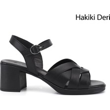 Gönderi(r) Kadın Siyah  Kalın Topuklu Hakiki Deri Sandalet