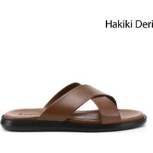Gönderi(r) Erkek Ceviz  Çapraz Bantlı Hakiki Deri Terlik