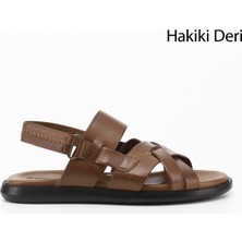 Gönderi(r) Erkek Ceviz  Ayarlanabilir Cırt Bantlı Hakiki Deri Sandalet