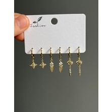 Yeknova Vıp 14K Gold Renginde Vintage 3 Çift (6ADET) Kararmaz Kadın Halka Küpe (Kıkırdak + Lobe Kombini)