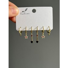 Yeknova Vıp 14K Gold Renginde Vintage 3 Çift (6ADET) Kararmaz Kadın Halka Küpe (Kıkırdak + Lobe Kombini)