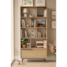 Yurudesign Ocean Kitaplık Raf 176 cm Kahverengi Suntalam Modern Tasarım Geniş Depolama Alanı ON4-S