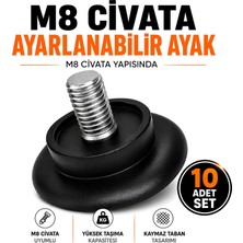 Badem10 10 ADET Bingo Rotil Ayak M8 Civatalı 8 mm Siyah Profil Ayağı Ayakları 3 Cm