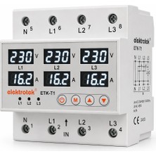 Elektrotek ETK-T1 Trifaze 3 Faz Gerilim Voltaj Akım Koruma Rölesi 63A | Ayarlanabilir | CE | 5 Yıl Garanti