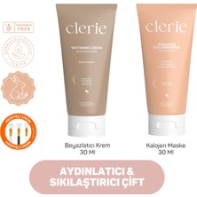 Clerie Soyulabilir Kolajen Maske & Cilt Beyazlatıcı Krem Seti – Leke Karşıtı, Ton Eşitleyici,  Aydınlatıcı ve Işıltılı Porselen Cilt Için Cilt Bakım Ikilisi - Cam Cilt