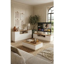 Robin Home Loft Tv Ünitesi Orta Sehpa Konsol 3'lü Set Çam-Beyaz