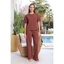 Aydoğan Kadın Kısa Kol Waffle Kumaş Pijama Takımı 260108 Koyu Kiremit