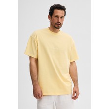 Grimelange Rıver Erkek Oversize Fit Bol Kesim Nakış Işlemeli Basic Örme Açık Sarı T-Shirt