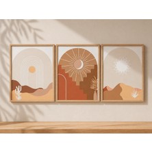 Pegziz Boho Çöl Güneşi 3 Parça Çerçeveli Tablo Seti – Modern Minimalist Duvar Dekoru