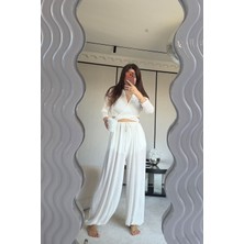 Özge Özgenç Bağlamalı Crop Bluz Şalvar Pantolon Takım