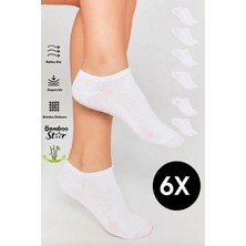 Bambu Kadın Sneaker Beyaz Çorap Dikişsiz Görünmez Bilekte Görünmez Spor Çorap Premium 6'lı Paket