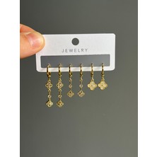 Yeknova Vıp 14K Gold Renginde Vintage 3 Çift (6ADET) Kararmaz Kadın Halka Küpe (Kıkırdak + Lobe Kombini)