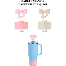 Stanley 1,18 lt Quencher Yeni Nesil Pipetli Termos Uyumlu Fiyonklu Taban + Fiyonk 2'li Set Pembe ve Krem