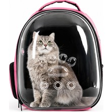 ZEKTON Astronot Kedi Taşıma Çantası Şeffaf Pembe 34x26x40 cm - 9 Hava Kanallı Sarsılmaz Taban - Hediye Kedi Tasmalı