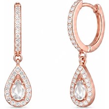 Afrodit Silver Rose Rengi Zirkon Taşlı Damla Sallantılı 925 Ayar Gümüş Küpe