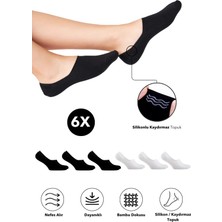 Bambu Kadın Babet Çorap Dikişsiz Görünmez Kaydırmaz Topuk Silikonlu Premium 3Siyah 3Beyaz 6'lı Beyaz Paket