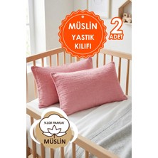 Hamur Çift Katlı Müslin Çocuk Yastık Kılıfı %100 Pamuk 35x45 cm 2’li Bebek Çocuk Kılıf Seti Gül Kurusu