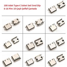 100 Adet Type-C Soket Seti Smd Dip 6-16 Pim 10 Çeşit Şeffaf Çantada