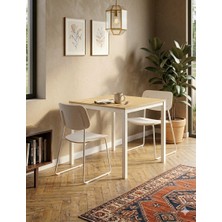 İrem Kompakt Yemek Masası 72X88 cm – Beyaz Metal Gövde & Ahşap Desenli Üst Tabla