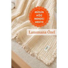 Hamur Bebek 4 Katlı Müslin Pike Örtü %100 Pamuk 2'li Ağız Bezi Hediyeli Yenidoğan 85x100 Battaniye Ekru